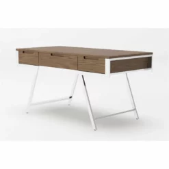 Modrest Dessart 3-Drawer Modern Veneer & Stainless Steel Desk In Walnut/Chrome -CYMAX Sales 2594667 2 L