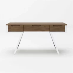 Modrest Dessart 3-Drawer Modern Veneer & Stainless Steel Desk In Walnut/Chrome -CYMAX Sales 2594667 3 L