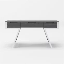 Modrest Dessart 3-Drawer Modern Veneer & Stainless Steel Desk In Elm Gray -CYMAX Sales 2594679 3 L