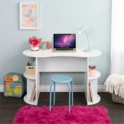 Wright Home Engineered Wood Compact Student Desk With Storage In White -CYMAX Sales 2595864 2 L