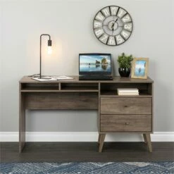 Wright Home Wooden Computer Desk With Side Storage & 2 Drawers In Gray -CYMAX Sales 2595904 2 L