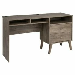 Wright Home Wooden Computer Desk With Side Storage & 2 Drawers In Gray