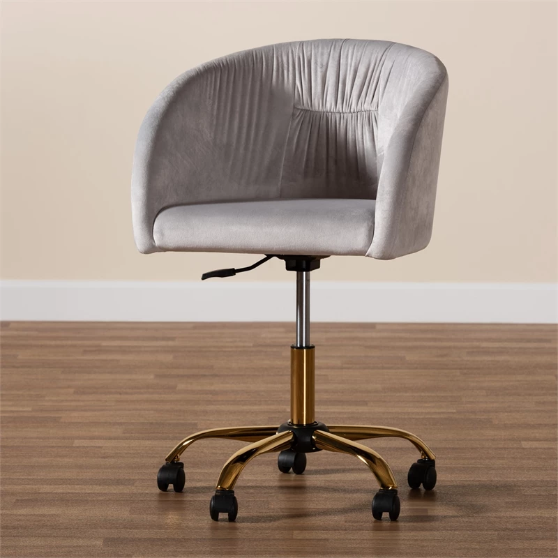 Baxton Studio Ravenna Grey Velvet Fabric And Gold Metal Swivel Office Chair 14 Baxton Studio Ravenna Grey Velvet Fabric And Gold Metal Swivel Office Chair - Image 12