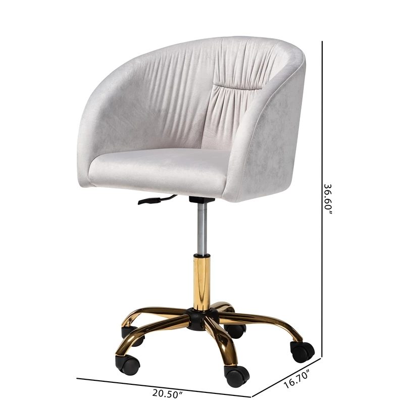 Baxton Studio Ravenna Grey Velvet Fabric And Gold Metal Swivel Office Chair 16 Baxton Studio Ravenna Grey Velvet Fabric And Gold Metal Swivel Office Chair - Image 14
