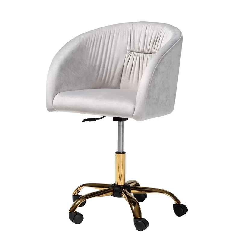 Baxton Studio Ravenna Grey Velvet Fabric And Gold Metal Swivel Office Chair 8 Baxton Studio Ravenna Grey Velvet Fabric And Gold Metal Swivel Office Chair - Image 6
