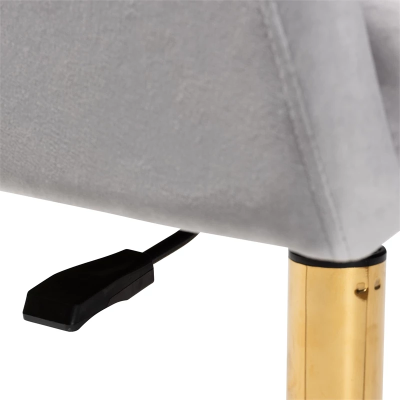 Baxton Studio Ravenna Grey Velvet Fabric And Gold Metal Swivel Office Chair 11 Baxton Studio Ravenna Grey Velvet Fabric And Gold Metal Swivel Office Chair - Image 9