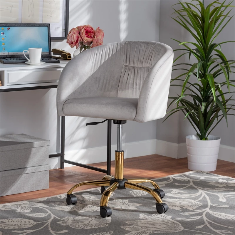 Baxton Studio Ravenna Grey Velvet Fabric And Gold Metal Swivel Office Chair 13 Baxton Studio Ravenna Grey Velvet Fabric And Gold Metal Swivel Office Chair - Image 11
