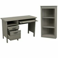 Home Square 2-Piece Set With Computer Desk & Corner Bookcase In Gray Smoke Oak