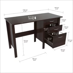 Home Square 2-Piece Set With Writing Desk With Three Drawers & 3 Shelf Bookcase 24 Home Square 2-Piece Set With Writing Desk With Three Drawers & 3 Shelf Bookcase -CYMAX Sales 2607986 6 L