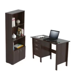Home Square 2-Piece Set With Writing Desk With Three Drawers & 3 Shelf Bookcase