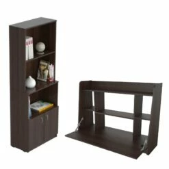 Home Square 2-Piece Set With Wall Mounted Floating Desk And 3 Shelf Bookcase