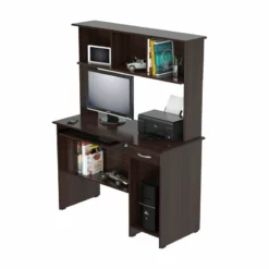Home Square 2-Piece Set With Computer Desk With Hutch And 3 Shelf Bookcase -CYMAX Sales 2607991 2 L
