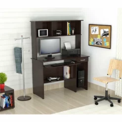 Home Square 2-Piece Set With Computer Desk With Hutch And 3 Shelf Bookcase -CYMAX Sales 2607991 4 L