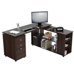 Home Square 2-Piece Set With L-Shaped Computer Desk And 3 Shelf Bookcase -CYMAX Sales 2607994 16 L