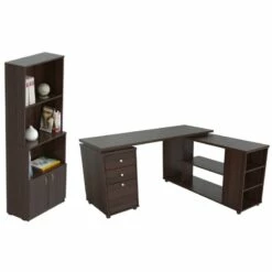 Home Square 2-Piece Set With L-Shaped Computer Desk And 3 Shelf Bookcase