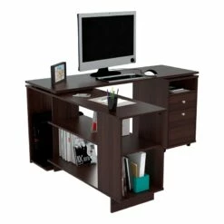 Home Square 2-Piece Set With Reversible Computer Desk And 3 Shelf Bookcase -CYMAX Sales 2607995 12 L