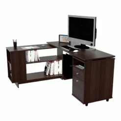 Home Square 2-Piece Set With Reversible Computer Desk And 3 Shelf Bookcase -CYMAX Sales 2607995 15 L