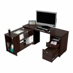 Home Square 2-Piece Set With Reversible Computer Desk And 3 Shelf Bookcase -CYMAX Sales 2607995 16 L