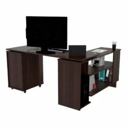 Home Square 2-Piece Set With Reversible Computer Desk And 3 Shelf Bookcase -CYMAX Sales 2607995 6 L