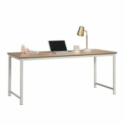 Sauder Bergen Circle Engineered Wood And Metal Table Desk In Kiln Acacia/Brown -CYMAX Sales 2608281 2 L
