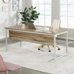 Sauder Bergen Circle Engineered Wood And Metal Table Desk In Kiln Acacia/Brown -CYMAX Sales 2608281 3 L