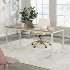 Sauder Bergen Circle Engineered Wood And Metal Table Desk In Kiln Acacia/Brown -CYMAX Sales 2608281 4 L