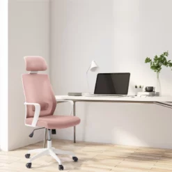 CorLiving Workspace Fabric Mesh Back Pink And White Office Chair -CYMAX Sales 2611411 1 L