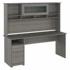 Cabot 72W Computer Desk With Hutch In Heather Gray - Engineered Wood 40 Cabot 72W Computer Desk With Hutch In Heather Gray - Engineered Wood -CYMAX Sales 2612181 L