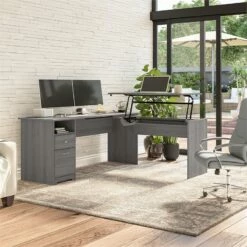 Cabot 72W 3 Position Sit To Stand L Desk In White - Engineered Wood -CYMAX Sales 2612182 1 L