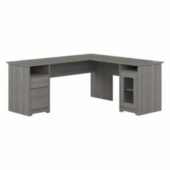 Cabot 72W L Shaped Computer Desk With Storage In Heather Gray - Engineered Wood