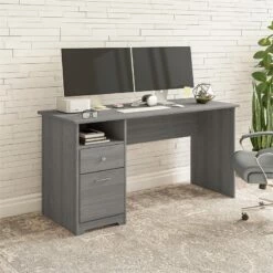 Cabot 60W Computer Desk With Drawers In Modern Gray - Engineered Wood -CYMAX Sales 2612258 1 L