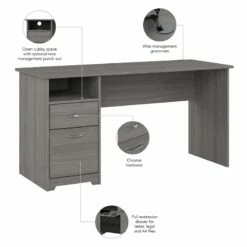 Cabot 60W Computer Desk With Drawers In Modern Gray - Engineered Wood -CYMAX Sales 2612258 2 L
