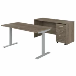 Studio C 60W Height Adjustable Standing Desk Set In White - Engineered Wood -CYMAX Sales 2612369 L 2