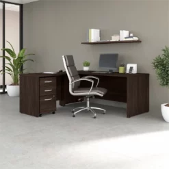 BBF Studio C Engineered Wood L Shaped Desk With Drawers In Hickory Brown -CYMAX Sales 2612370 1 L