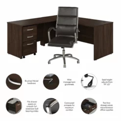 BBF Studio C Engineered Wood L Shaped Desk With Drawers In Black Walnut -CYMAX Sales 2612370 2 L 1