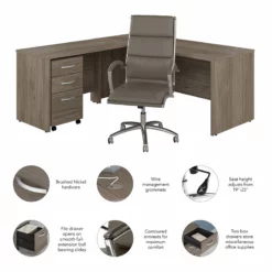 BBF Studio C Engineered Wood L Shaped Desk With Drawers In Hickory Brown -CYMAX Sales 2612371 2 L