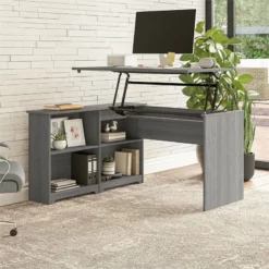 Cabot 52W Sit To Stand Corner Desk With Shelves In Modern Gray - Engineered Wood -CYMAX Sales 2612401 1 L 1