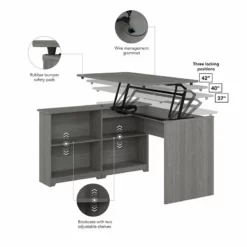 Cabot 52W Sit To Stand Corner Desk With Shelves In Modern Gray - Engineered Wood -CYMAX Sales 2612401 2 L 1