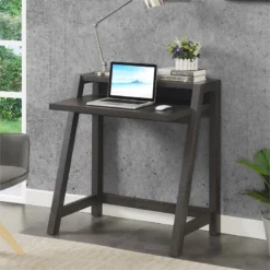Convenience Concepts Newport Lilly Two-Tier Desk In Gray Wood Finish -CYMAX Sales 2620363 5 L