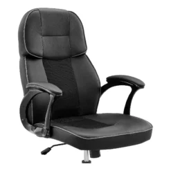 Armen Living Bender 17-21" Faux Leather Racing Gaming Chair In Black/Dark Gray
