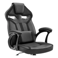 Armen Living Aspect Adjustable Modern Faux Leather Racing Gaming Chair In Black