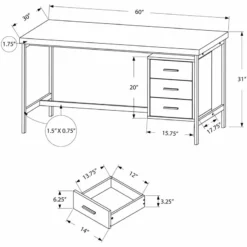 Pemberly Row 60" Modern Sturdy Wooden Writing Desk In Black And Gray -CYMAX Sales 2630880 3 L