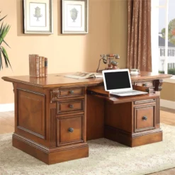 Parker House Huntington Traditional Wood Double Pedestal Executive Desk In Brown 7 Parker House Huntington Traditional Wood Double Pedestal Executive Desk In Brown -CYMAX Sales 2634126 1 L