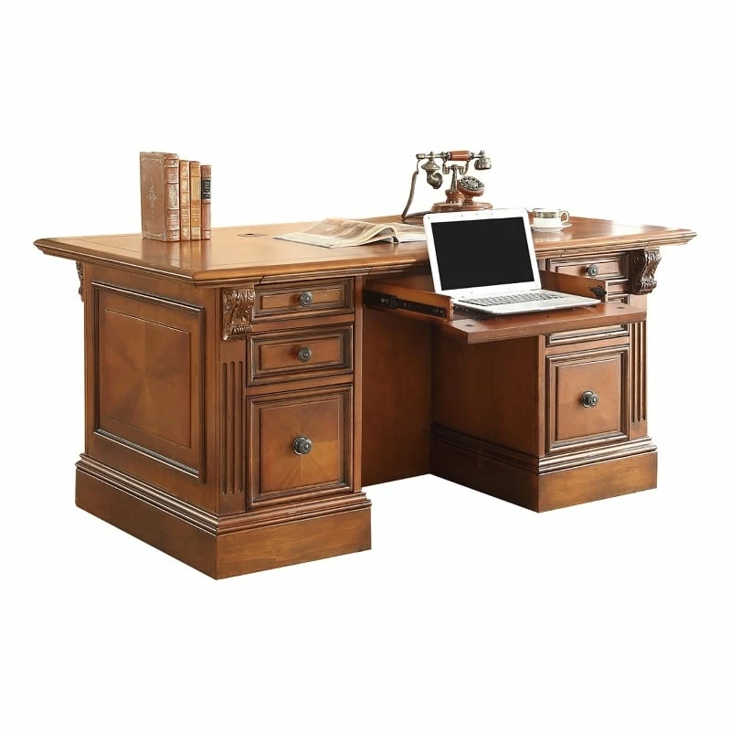 Parker House Huntington Traditional Wood Double Pedestal Executive Desk In Brown 3 Parker House Huntington Traditional Wood Double Pedestal Executive Desk In Brown