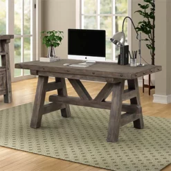 Parker House Lodge Modern Acacia Veneers Writing Desk In Stone -CYMAX Sales 2634128 1 L