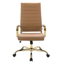 LeisureMod Benmar High-Back Leather Office Chair With Gold Frame In Gray -CYMAX Sales 2637815 2 L