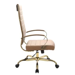 LeisureMod Benmar High-Back Leather Office Chair With Gold Frame In Gray -CYMAX Sales 2637815 3 L