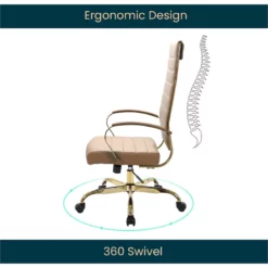 LeisureMod Benmar High-Back Leather Office Chair With Gold Frame In Gray -CYMAX Sales 2637815 7 L