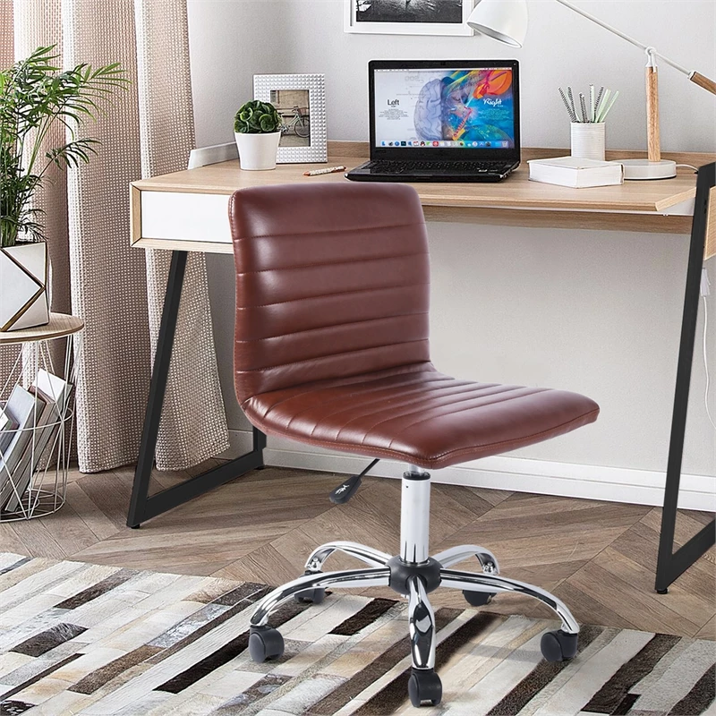 FurnitureR Faux Leather Home Office Chair Swivel Height Adjustable Chrome- Brown 9 FurnitureR Faux Leather Home Office Chair Swivel Height Adjustable Chrome- Brown - Image 7