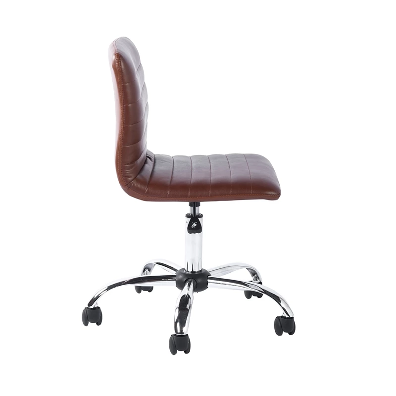 FurnitureR Faux Leather Home Office Chair Swivel Height Adjustable Chrome- Brown 4 FurnitureR Faux Leather Home Office Chair Swivel Height Adjustable Chrome- Brown - Image 2